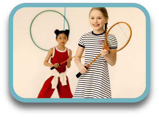 girls with tennis rackets